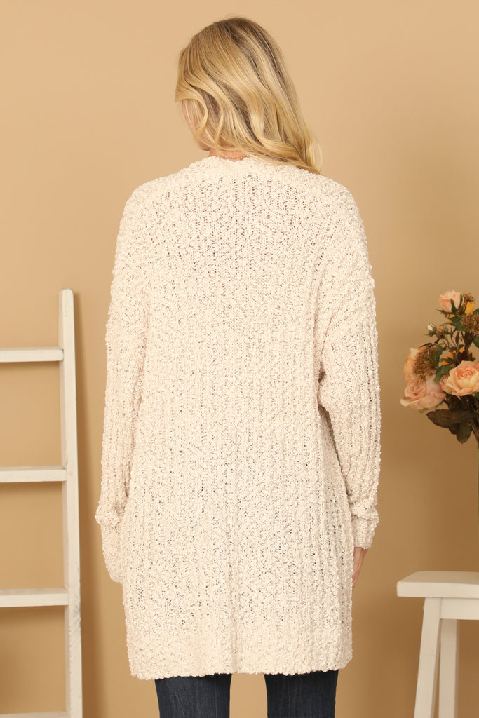 PLUS SIZE POPCORN FRONT POCKET OPEN CARDIGAN