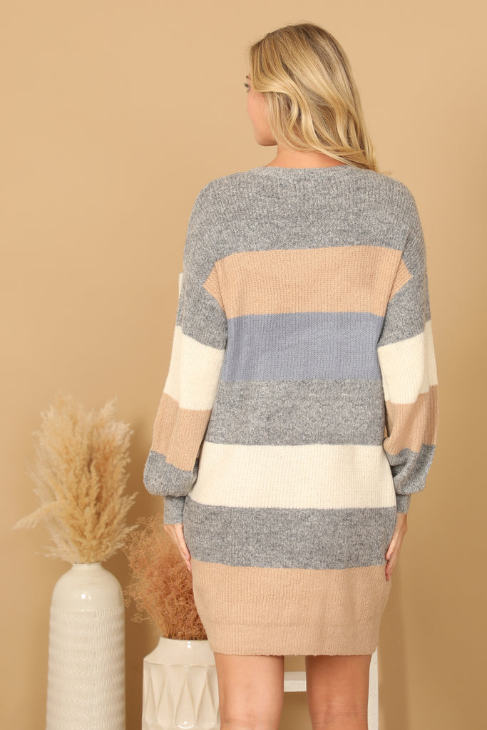 STRIPE LONG SLEEVE WOOL DRESS