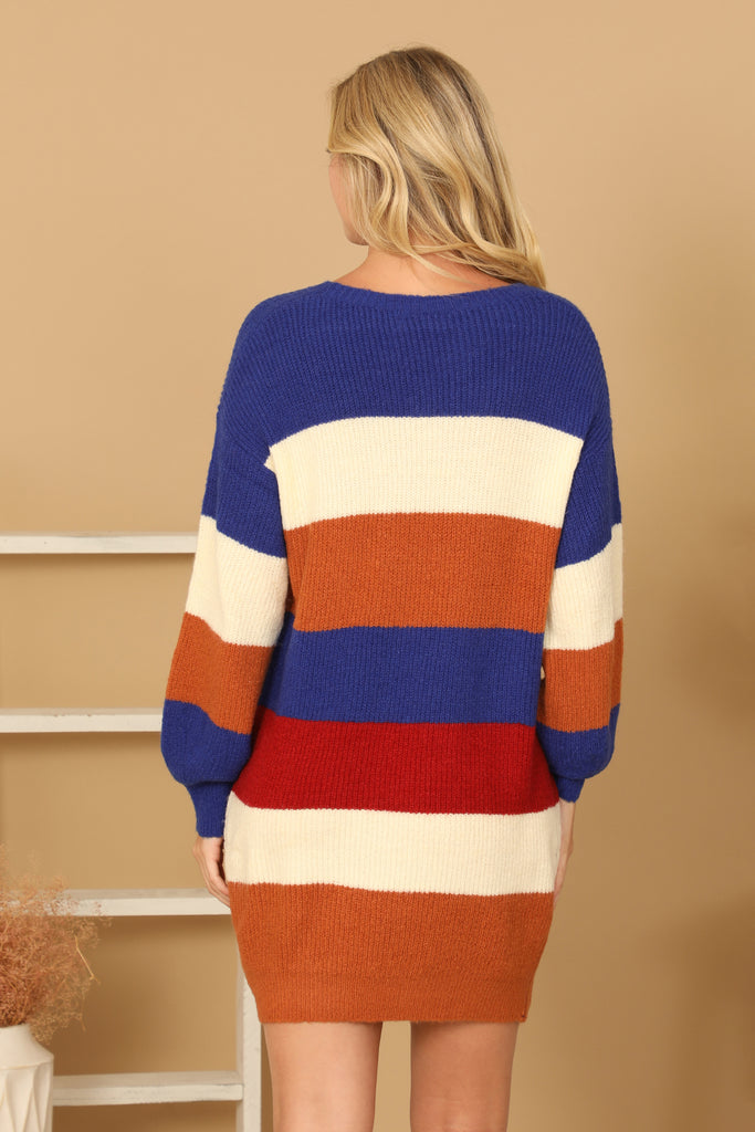 STRIPE LONG SLEEVE WOOL DRESS