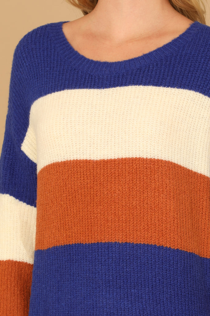 STRIPE LONG SLEEVE WOOL DRESS