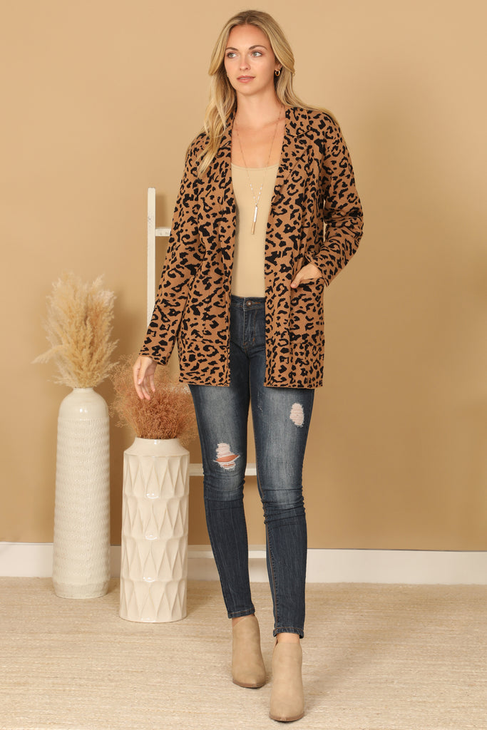 LONG SLEEVE LEOPARD OPEN CARDIGAN
