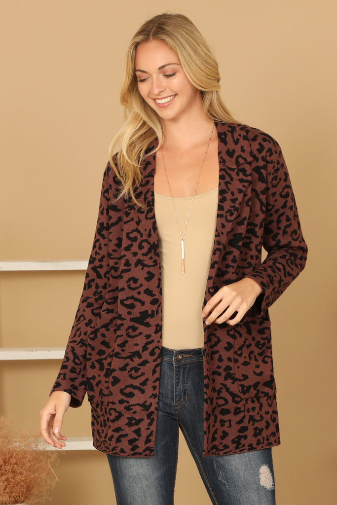 LONG SLEEVE LEOPARD OPEN CARDIGAN