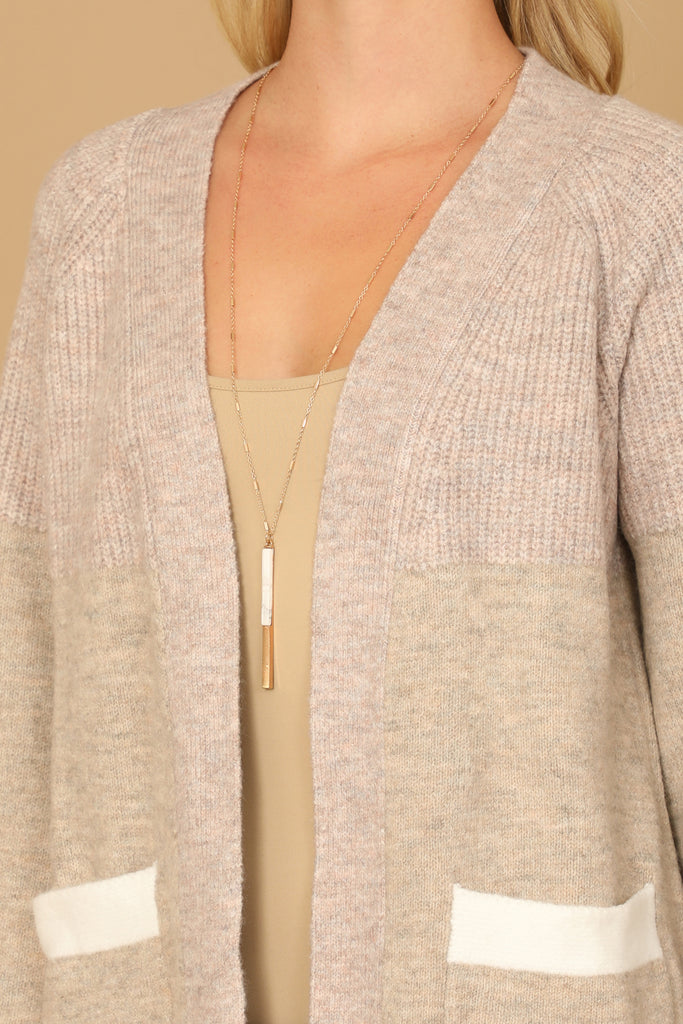 KNITTED DETAIL LONG SLEEVE OPEN CARDIGAN