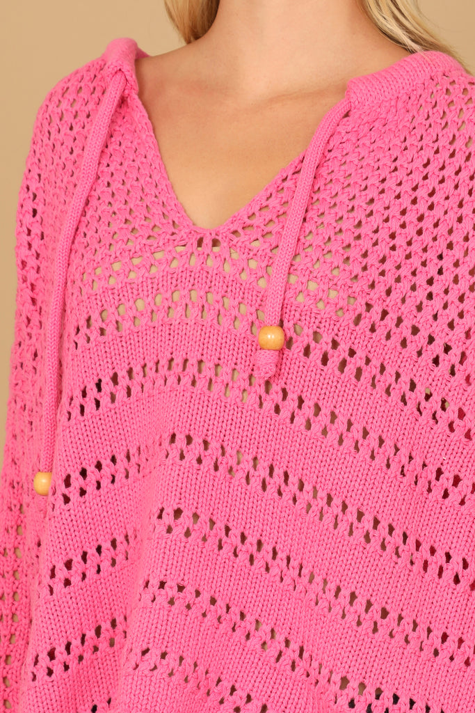 DRAWSTRING EYELET KNIT SWEATER
