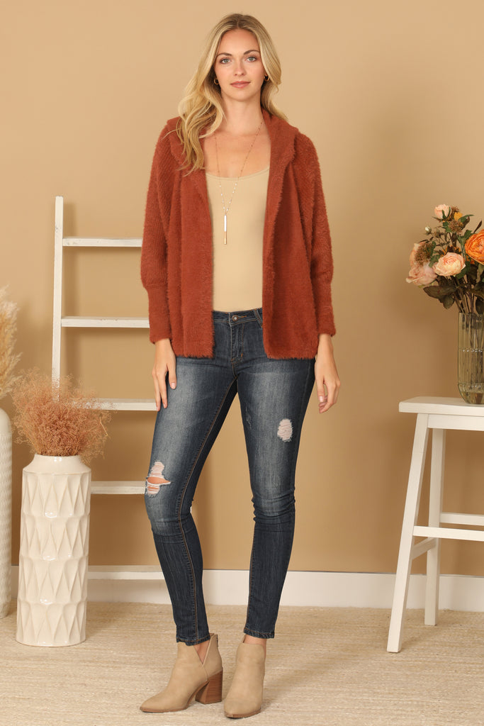 FLUFFY KNIT DOLMAN SLEEVE HOODIE CARDIGAN