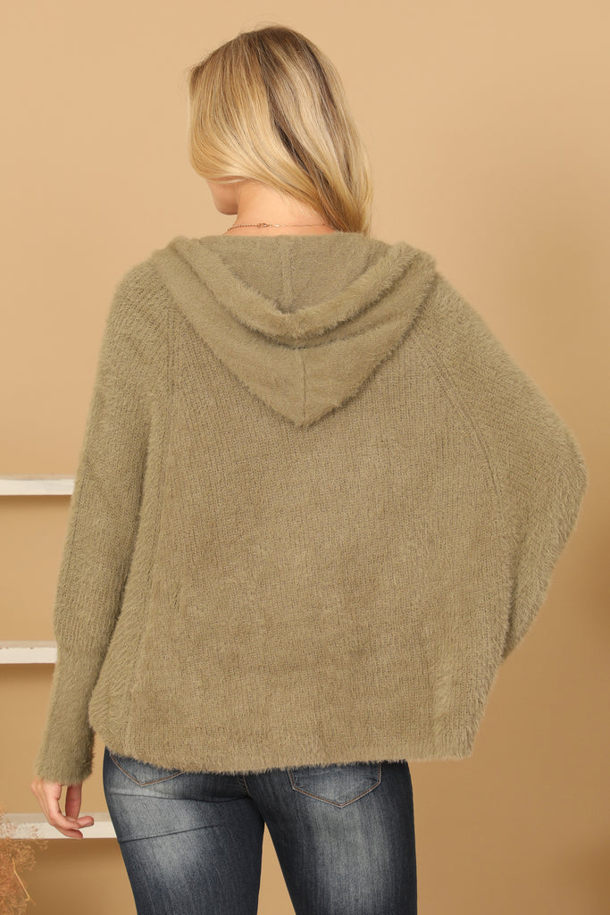FLUFFY KNIT DOLMAN SLEEVE HOODIE CARDIGAN