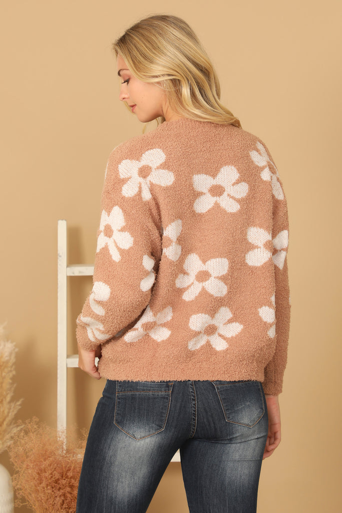 TERRY KNITTED FLORAL SWEATER