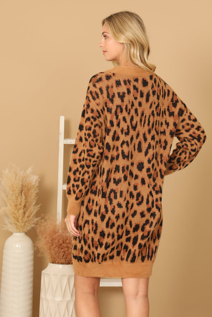 LONG SLEEVE LEOPARD KNITTED DRESS