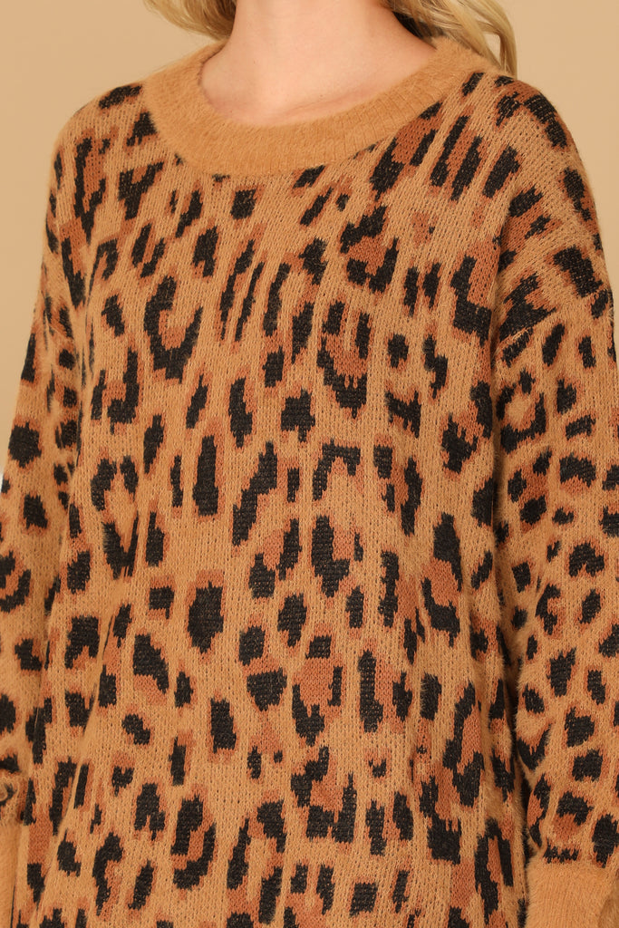 LONG SLEEVE LEOPARD KNITTED DRESS