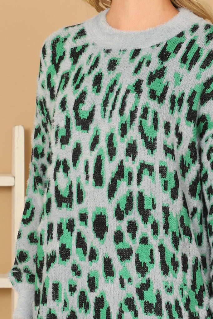 LONG SLEEVE LEOPARD KNITTED DRESS