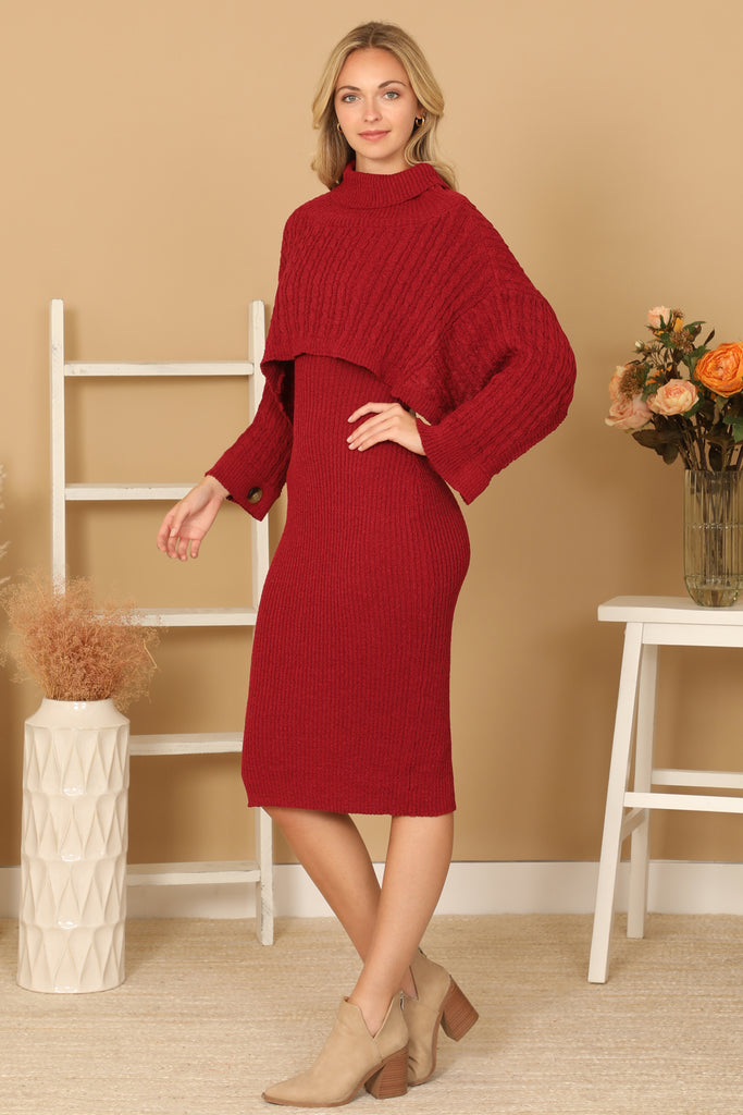 RIBBED SLEEVE SHAWL N SWEATER DRESS SET