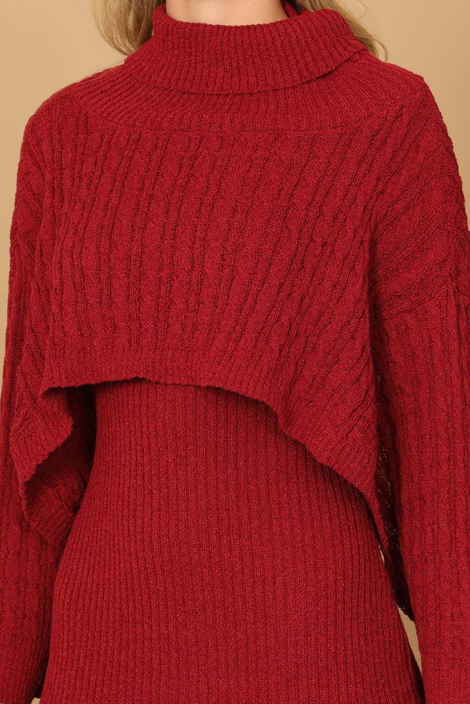 RIBBED SLEEVE SHAWL N SWEATER DRESS SET
