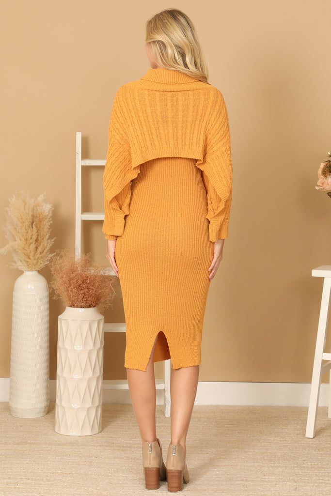 RIBBED SLEEVE SHAWL N SWEATER DRESS SET