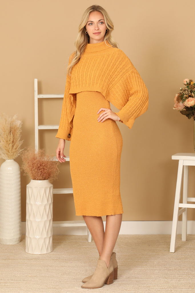 RIBBED SLEEVE SHAWL N SWEATER DRESS SET