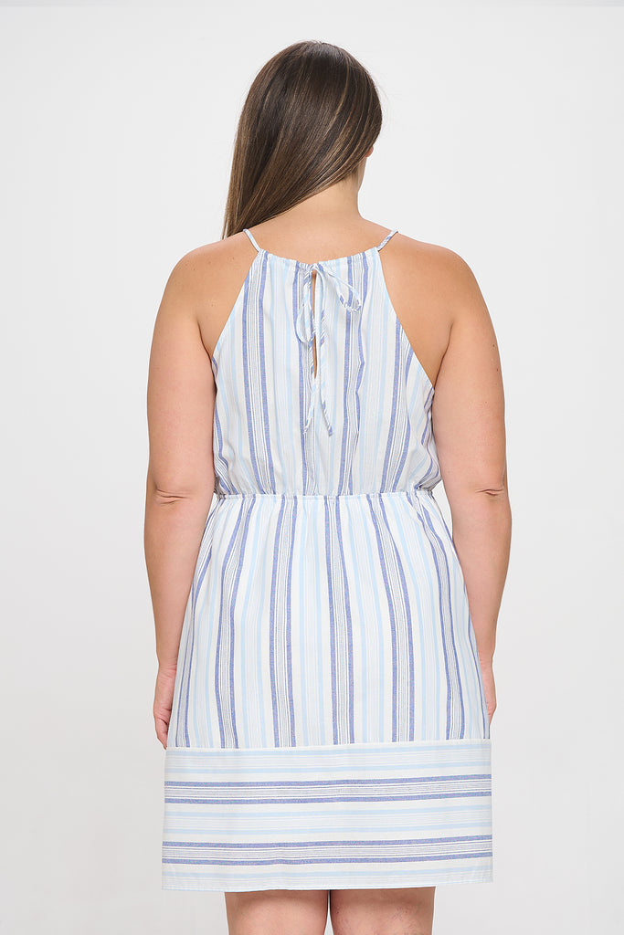 PLUS SIZE SPAGHETTI STRAP CINCH WAIST STRIPES DRESS