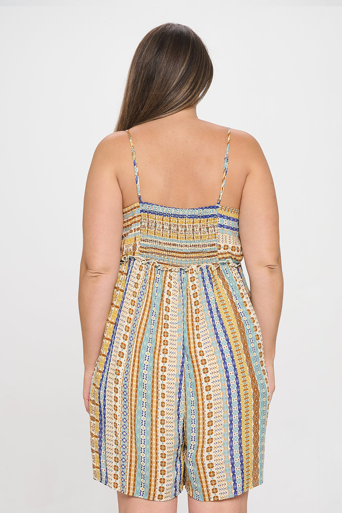 PLUS SIZE SPAGHETTI STRAP FRONT POCKET MULTI ROMPER