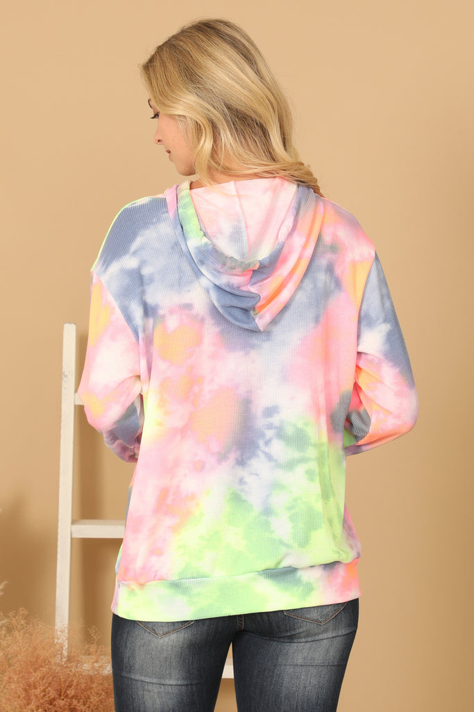 TIE-DYE DRAWSTRING HOODIE TOP