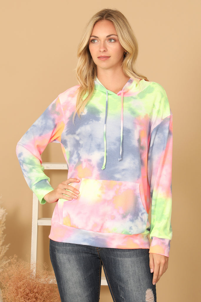 TIE-DYE DRAWSTRING HOODIE TOP