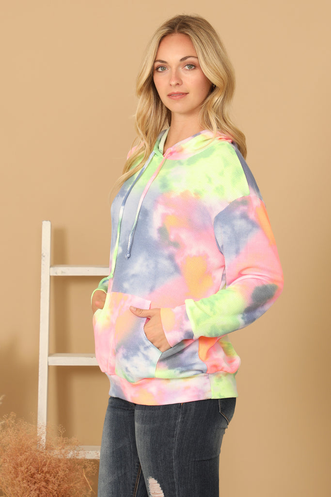 TIE-DYE DRAWSTRING HOODIE TOP