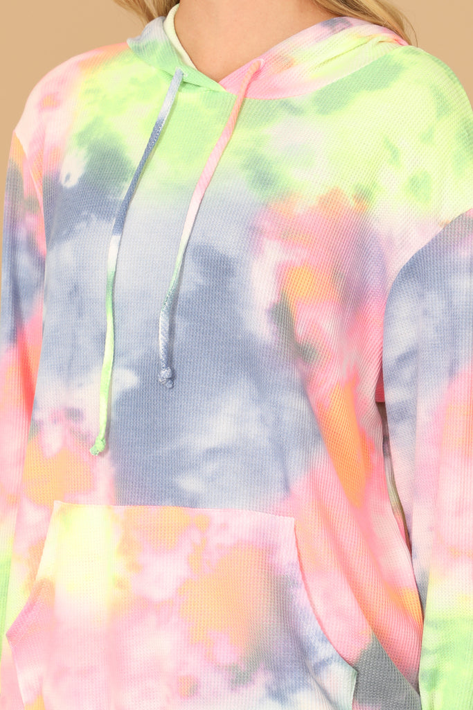 TIE-DYE DRAWSTRING HOODIE TOP