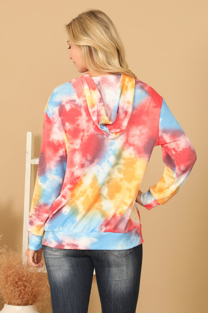 TIE-DYE DRAWSTRING HOODIE TOP