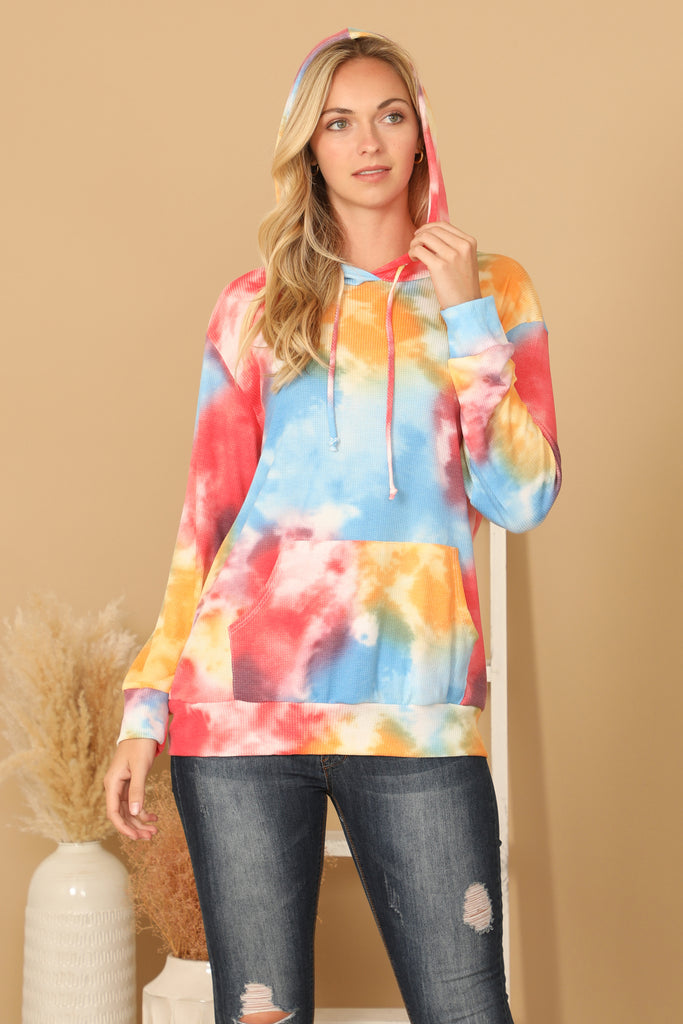 TIE-DYE DRAWSTRING HOODIE TOP