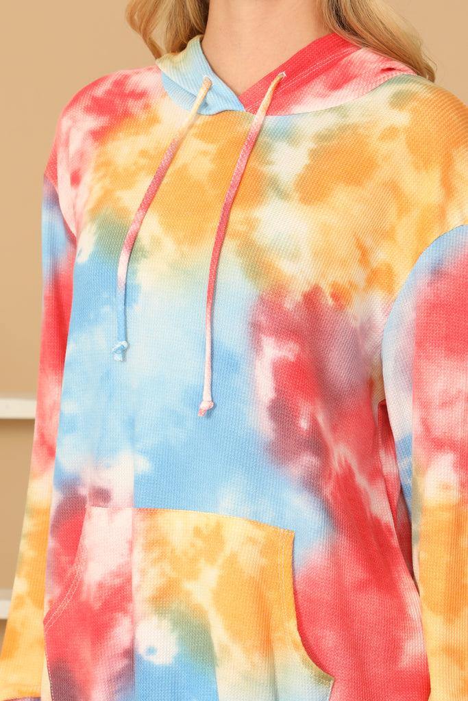 TIE-DYE DRAWSTRING HOODIE TOP