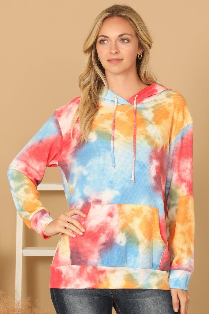 TIE-DYE DRAWSTRING HOODIE TOP