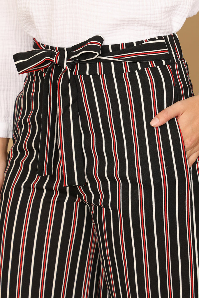 WAIST TIE STRIPE SQUARE PANTS