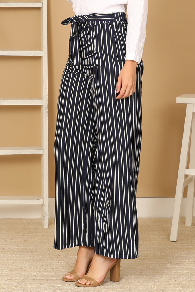 WAIST TIE STRIPE SQUARE PANTS
