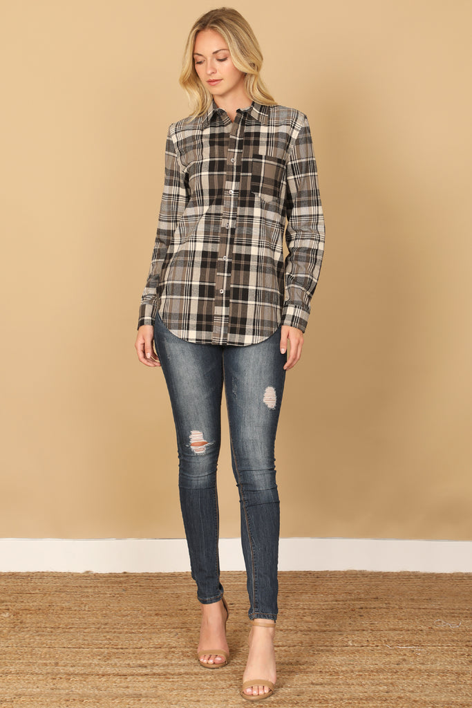 LONG SLEEVE PLAID TOP