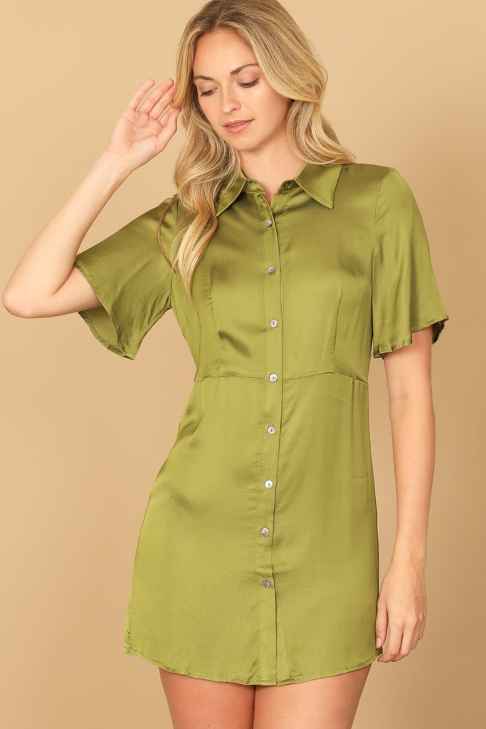 SHORT SLEEVE BUTTON DOWN MINI DRESS