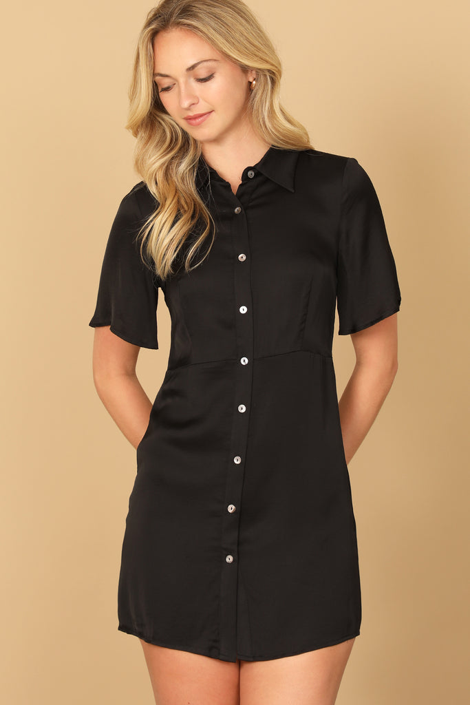SHORT SLEEVE BUTTON DOWN MINI DRESS