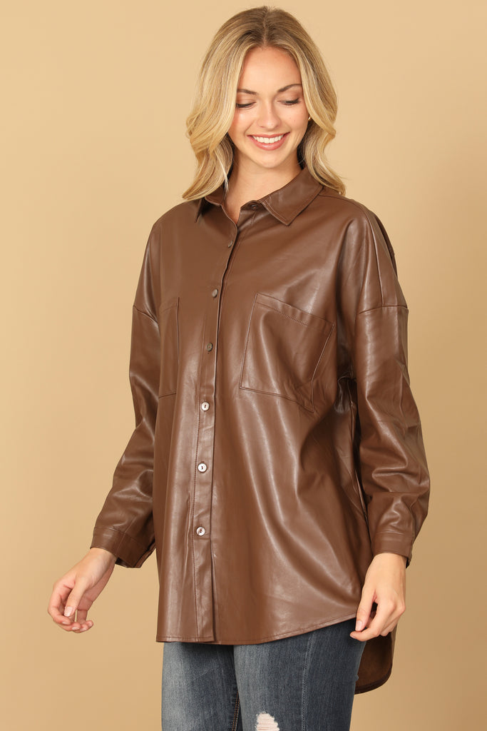 LONG SLEEVE LEATHER TOP