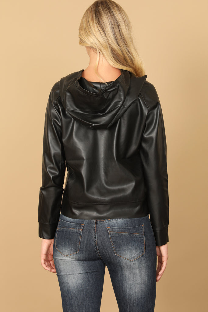 LEATHER DRAWSTRING HOODIE TOP