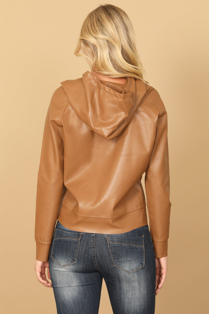 LEATHER DRAWSTRING HOODIE TOP