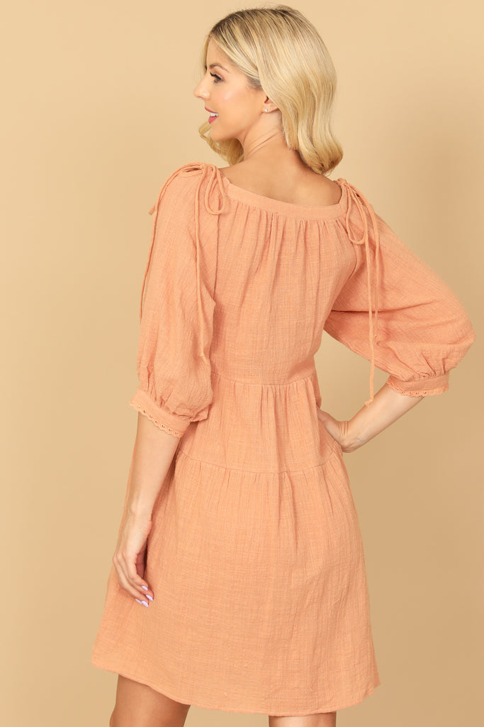 PUFF SLEEVE TIERED BABYDOLL MINI DRESS