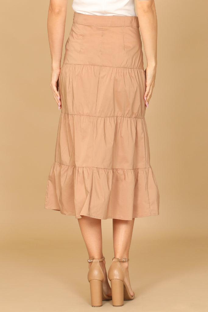 TIERED SOLID MIDI SKIRT