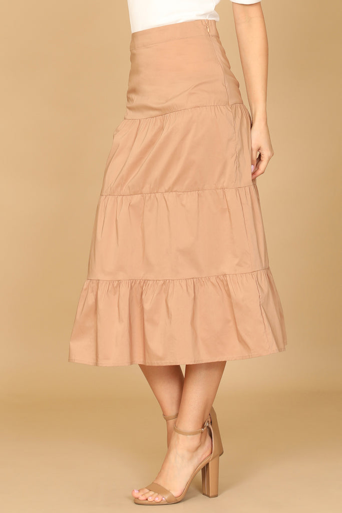 TIERED SOLID MIDI SKIRT