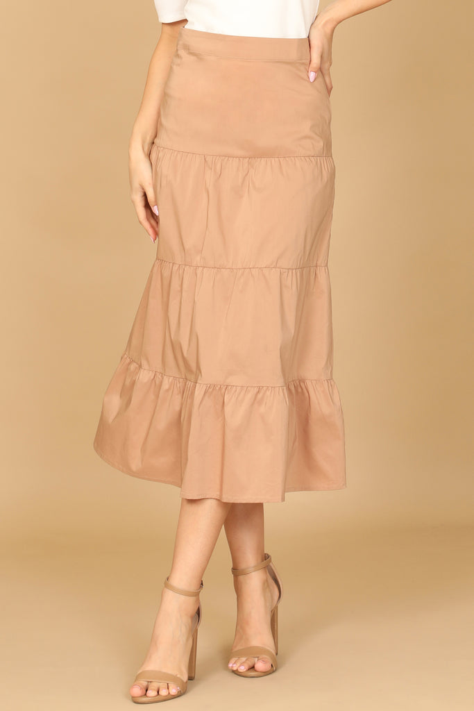 TIERED SOLID MIDI SKIRT