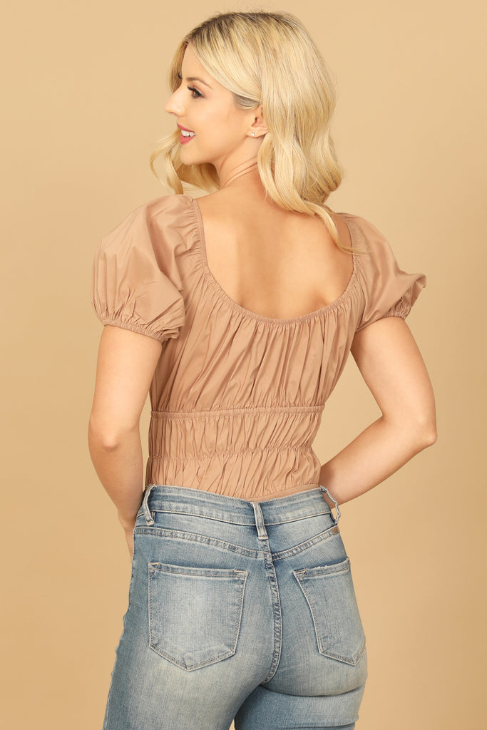 PUFF SLEEVE PLEATED BODYSUIT