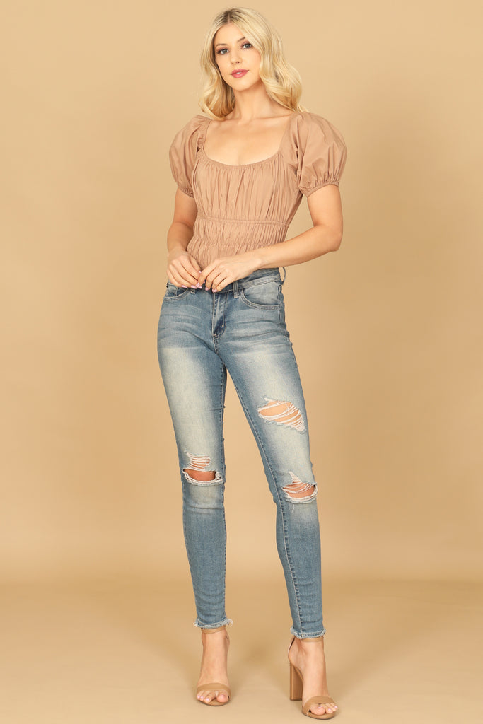 PUFF SLEEVE PLEATED BODYSUIT