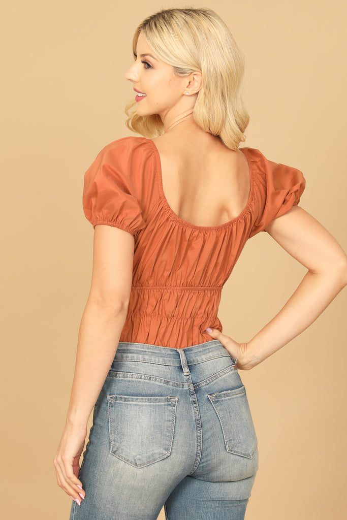 PUFF SLEEVE PLEATED BODYSUIT