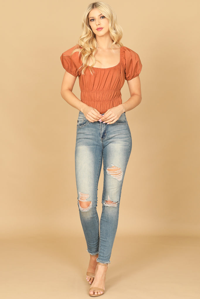 PUFF SLEEVE PLEATED BODYSUIT