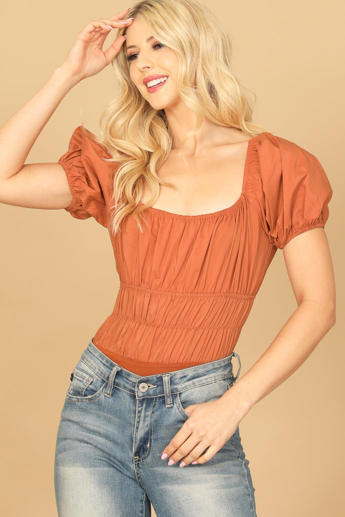 PUFF SLEEVE PLEATED BODYSUIT