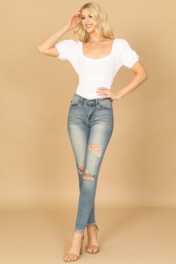 PUFF SLEEVE PLEATED BODYSUIT