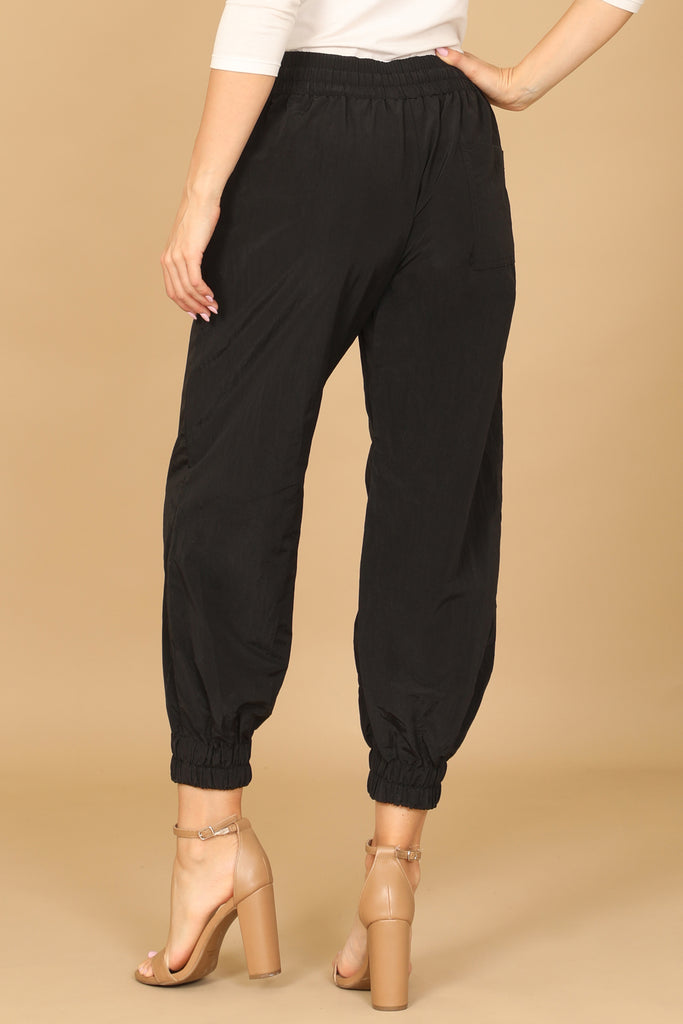 WAIST TIE GARTERIZED HEM SOLID PANTS