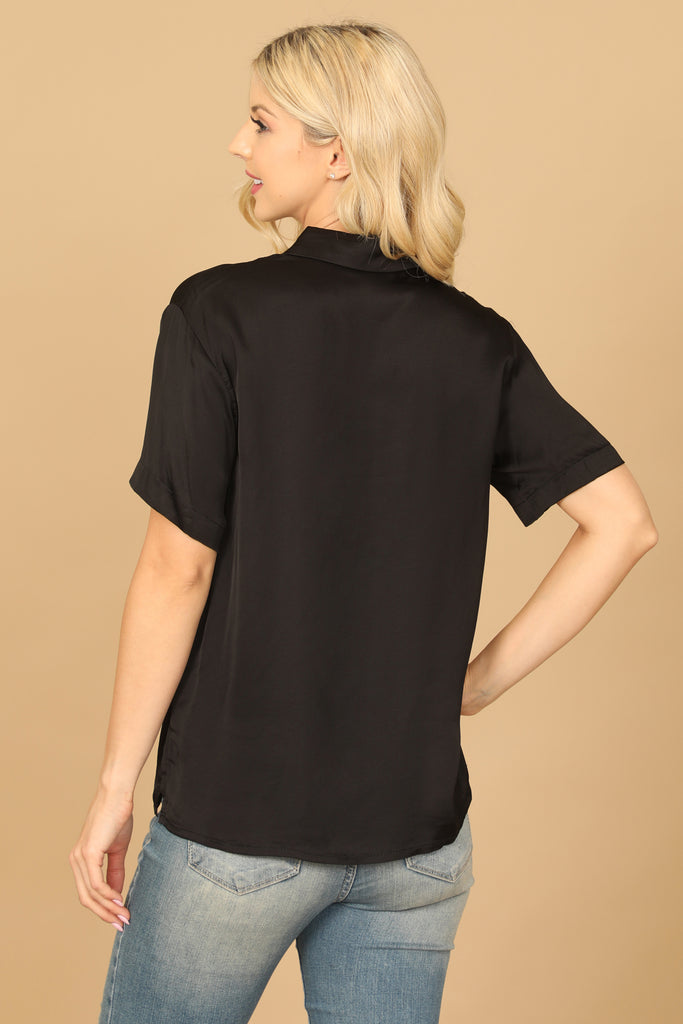 COLLARED HALF SLEEVE BUTTON DOWN SOLID TOP