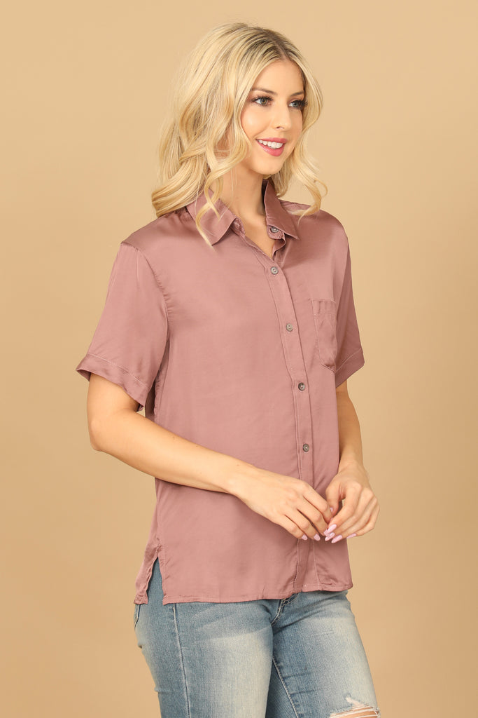 COLLARED HALF SLEEVE BUTTON DOWN SOLID TOP