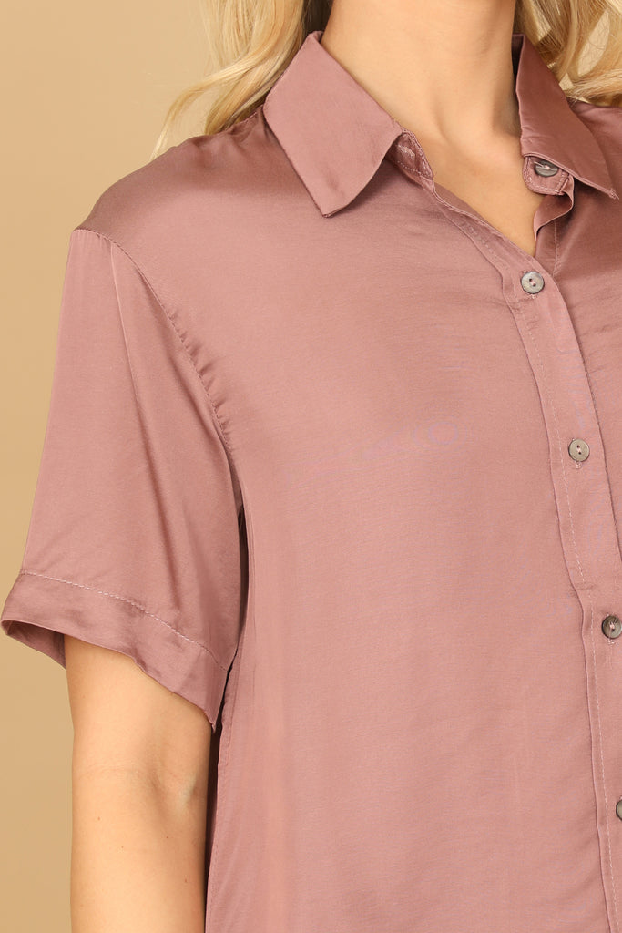 COLLARED HALF SLEEVE BUTTON DOWN SOLID TOP